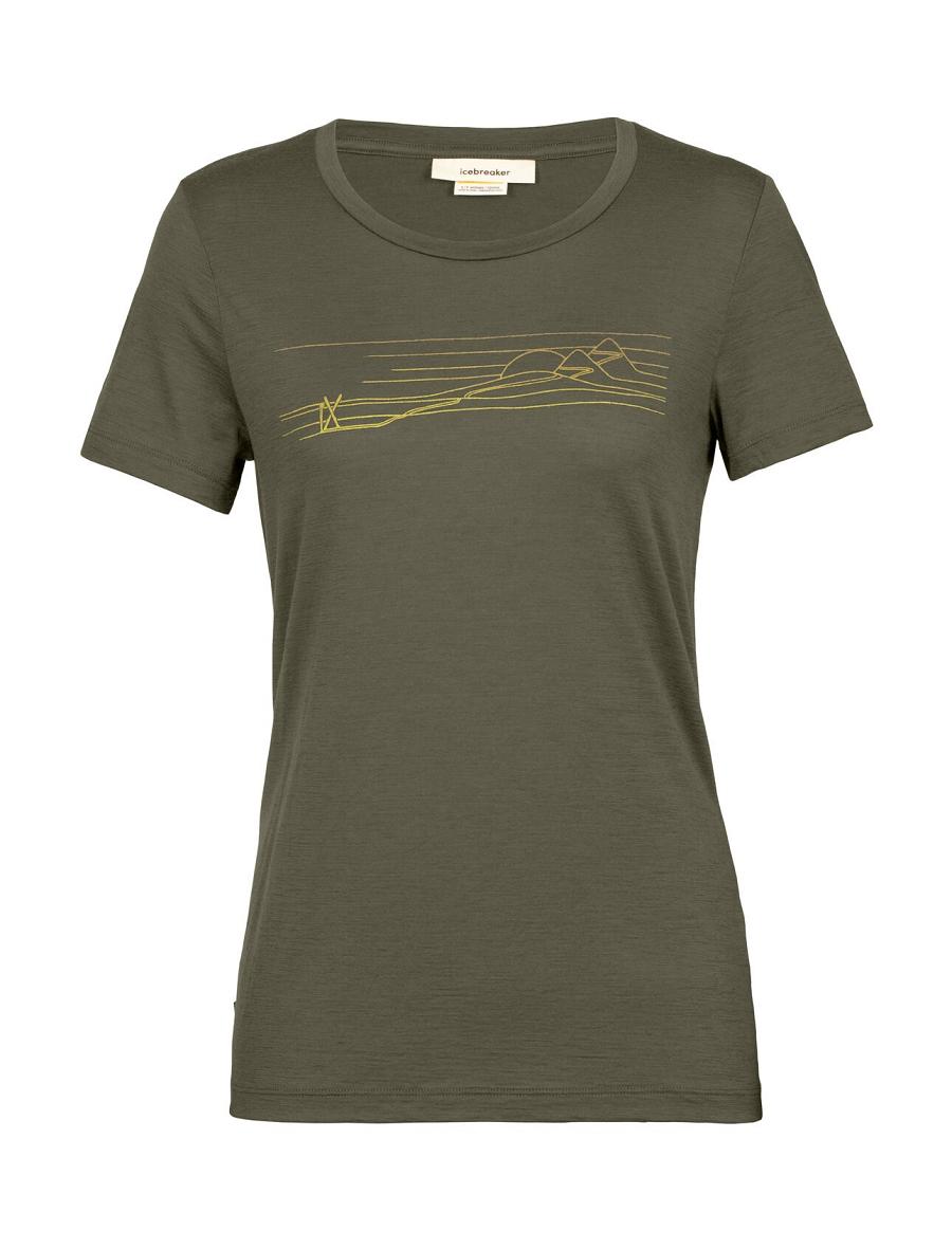 Women's Icebreaker Merino Tech Lite II Short Sleeve Ski Stripes T Shirts Loden | CA 1355DFMN